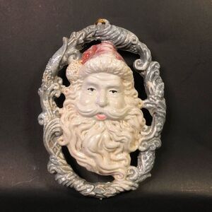 vintage st. Nicholas plastic christmas tree ornament gray white red 4x6 inches